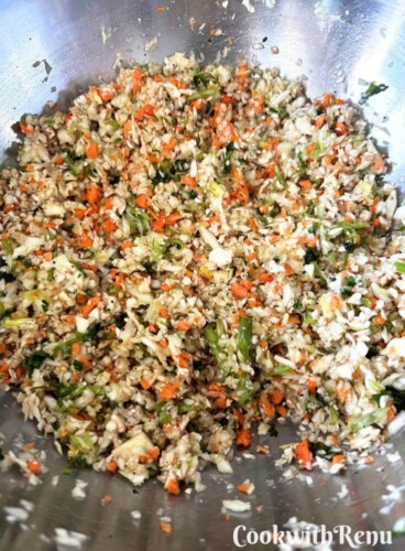 Squeezed Veggie Mixture in a bowl.